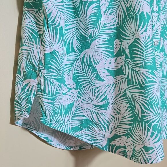 Croft & Barrow Linen Button Down Tank Women Plus 4X Collared Tropical Palm Leaf - Picture 10 of 13